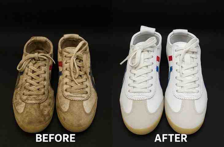 Before and After White Leather Sneakers Cleaned