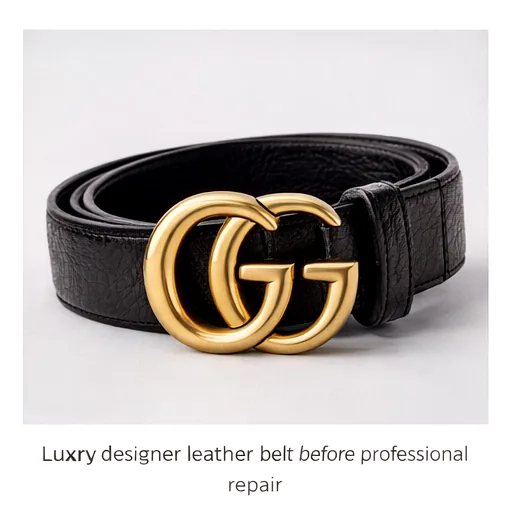 Luxury designer leather belt before professional repair