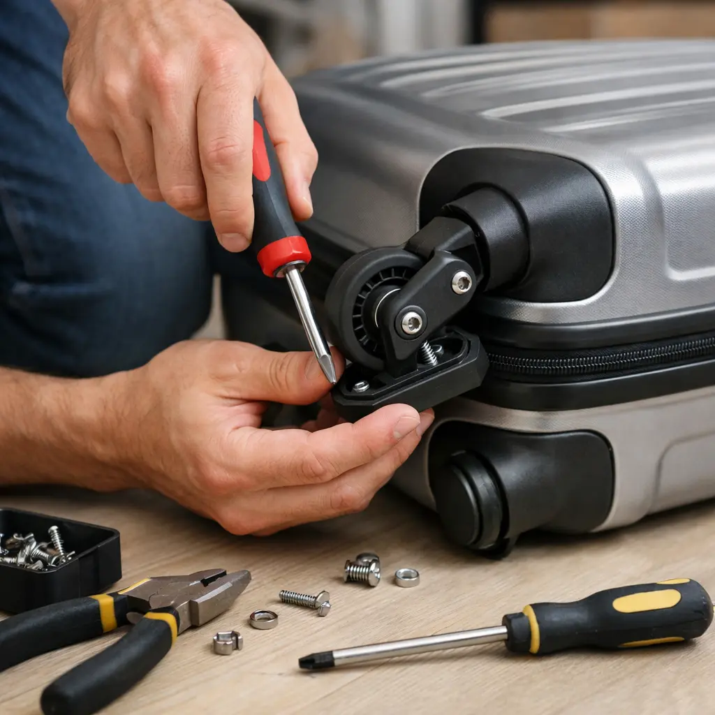 Fix suitcase wheel at home step by step using basic tools