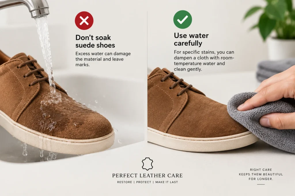 How to use water carefully when cleaning suede shoes