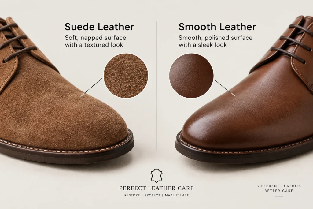 Difference between suede leather and smooth leather shoes